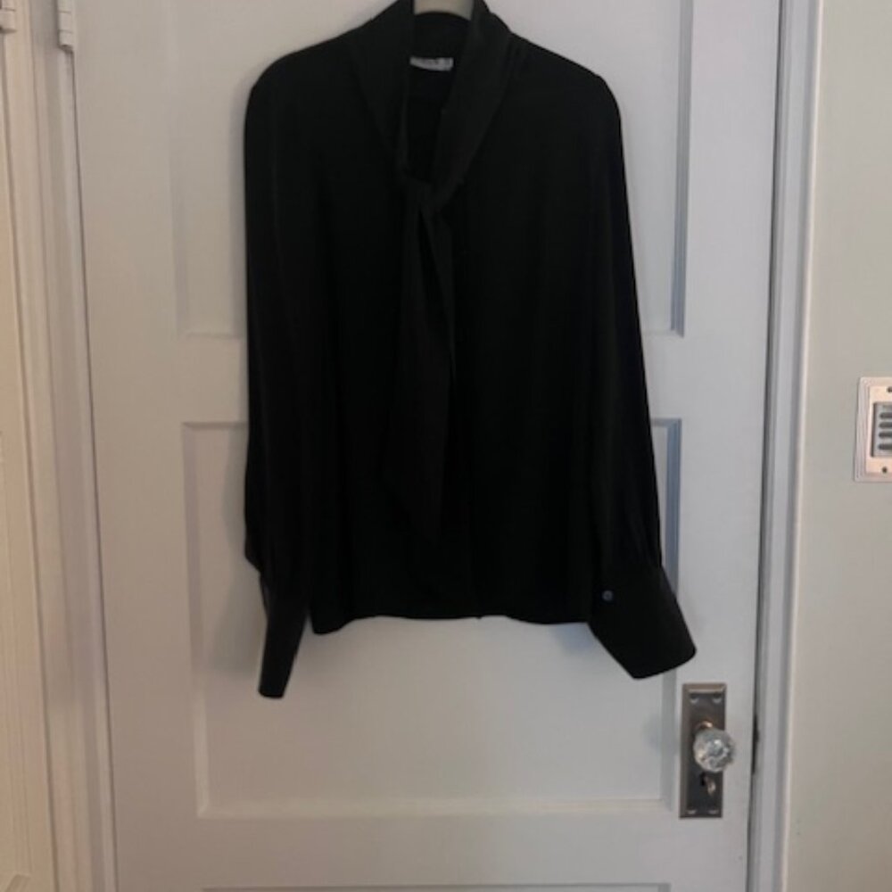 Frame, XS Silk Blouse with Suit Tie in Black
